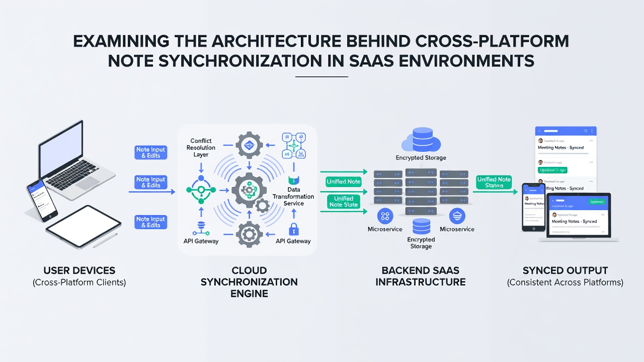 Illustration of distributed database replication across SaaS regions for note data