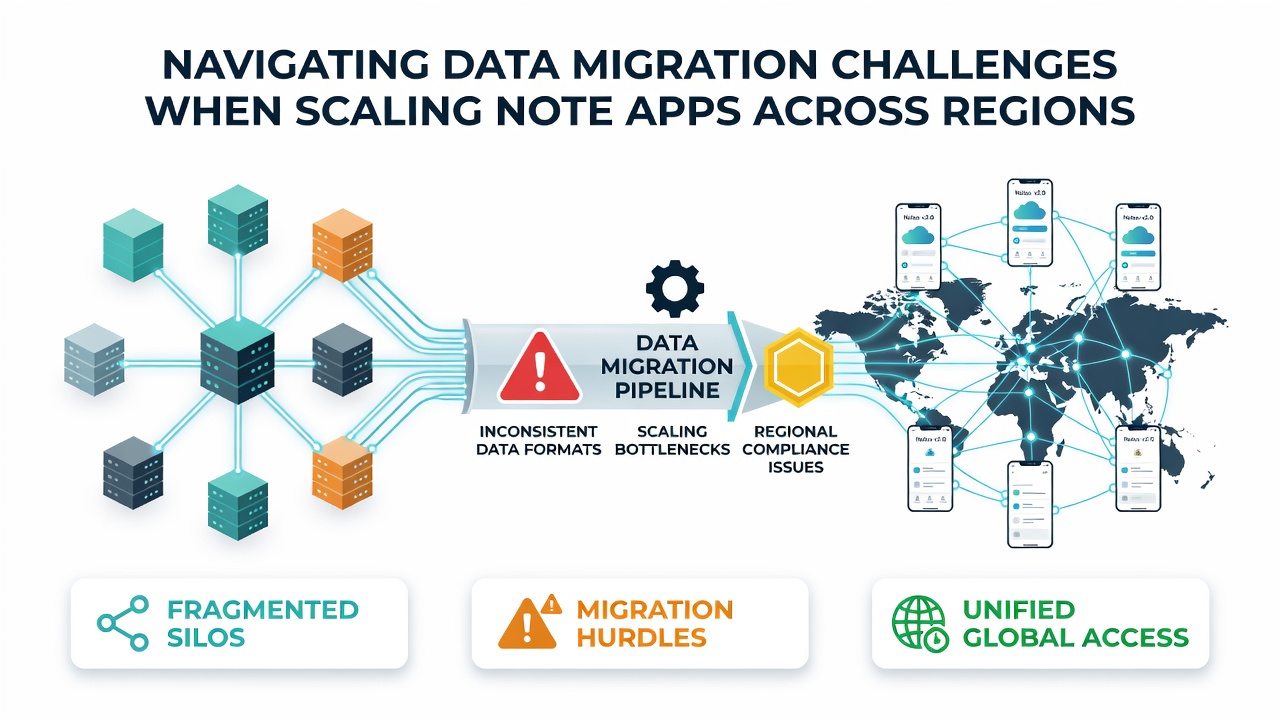 Diagram showing regional data center architecture for note applications